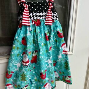 Festive Kids Dress with Santa and Cardinal Print